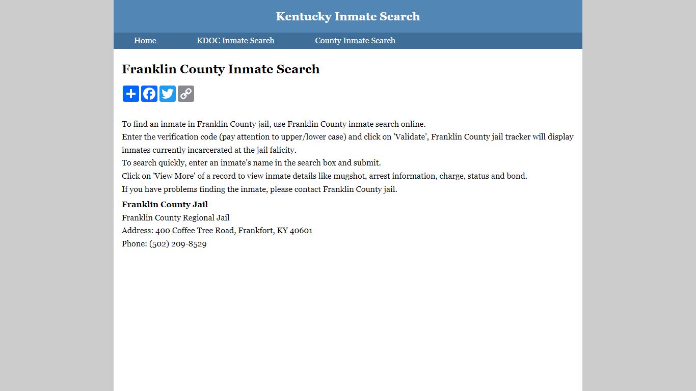 Franklin County Inmate Search