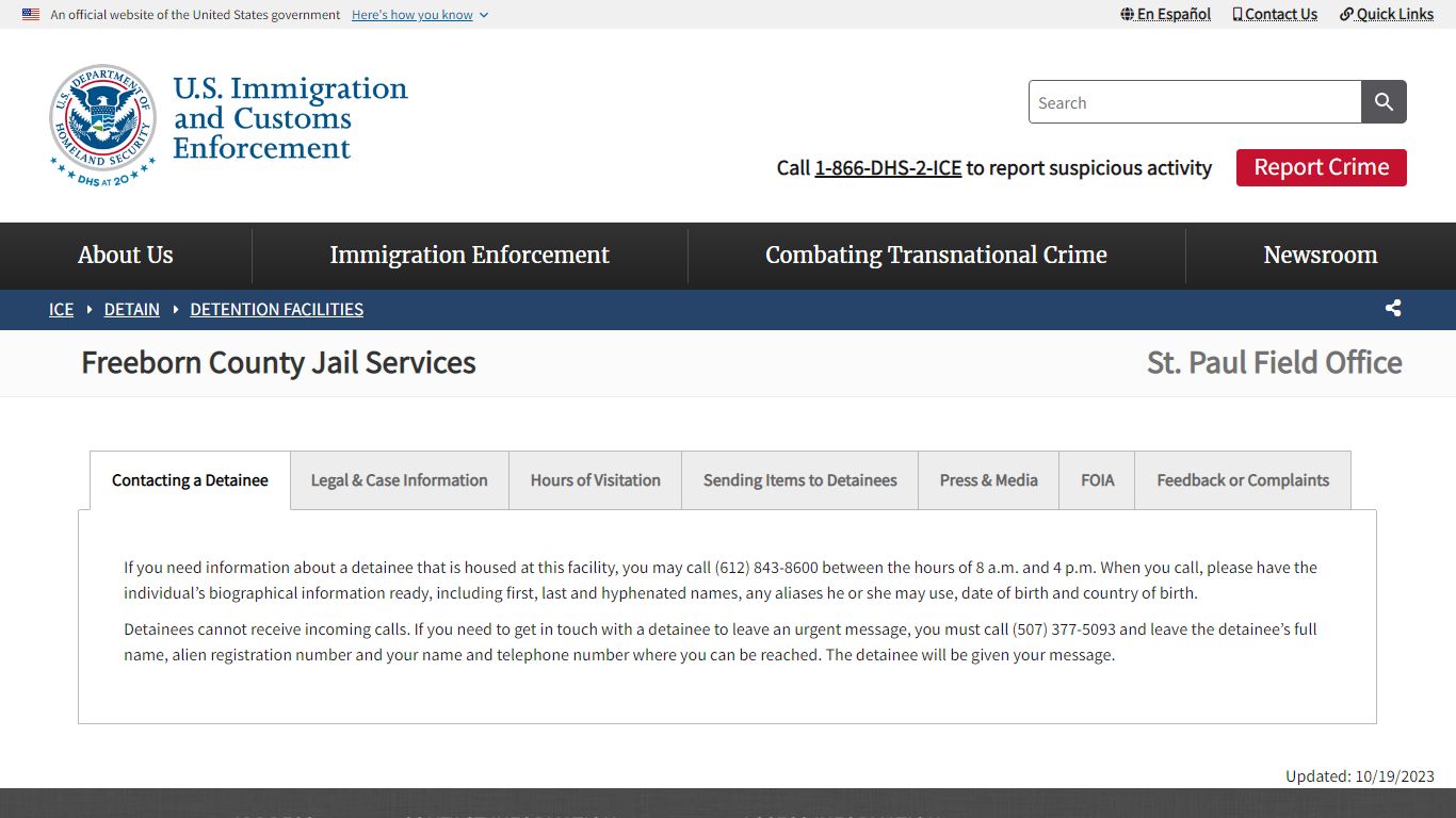 Freeborn County Jail Services | ICE