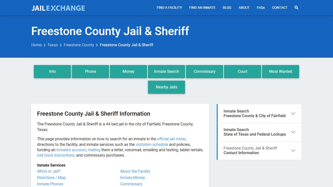 Freestone County Jail & Sheriff, TX Inmate Search, Information