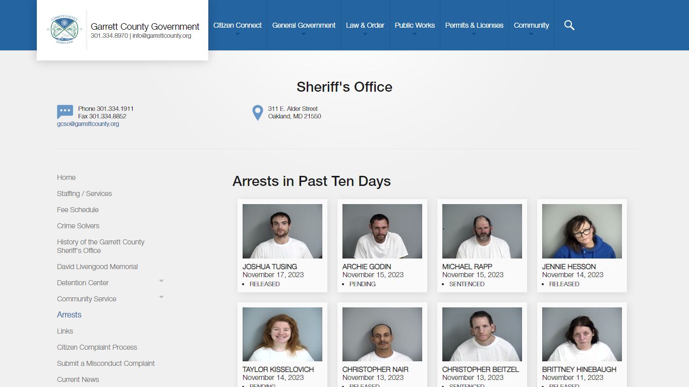 Arrest Log - Garrett County Government