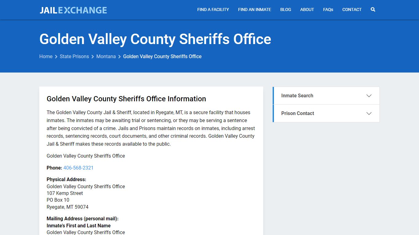 Golden Valley County Sheriffs Office Inmate Search, MT - Jail Exchange