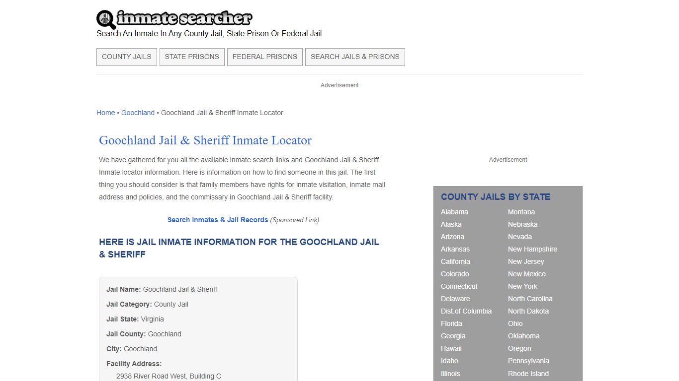 Goochland Jail & Sheriff Inmate Locator - Inmate Searcher
