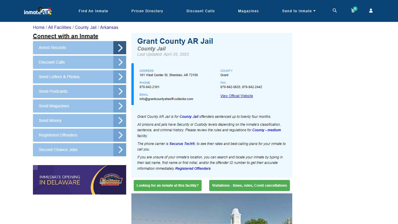 Grant County AR Jail - Inmate Locator - Sheridan, AR