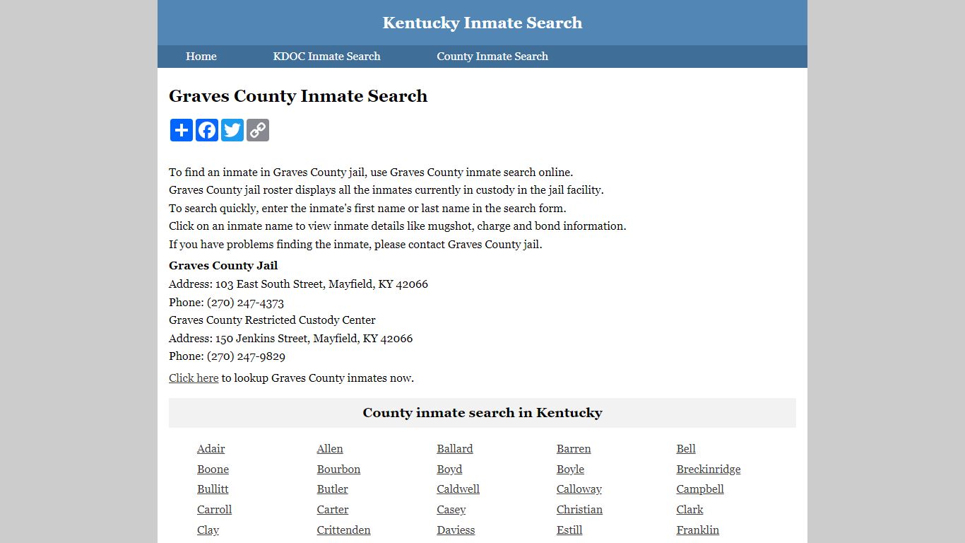 Graves County Inmate Search