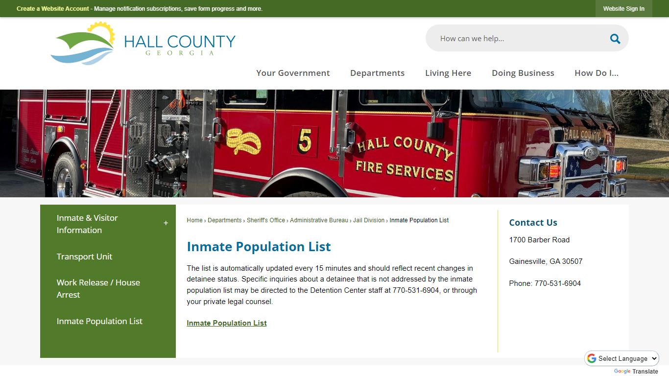 Inmate Population List | Hall County, GA - Official Website