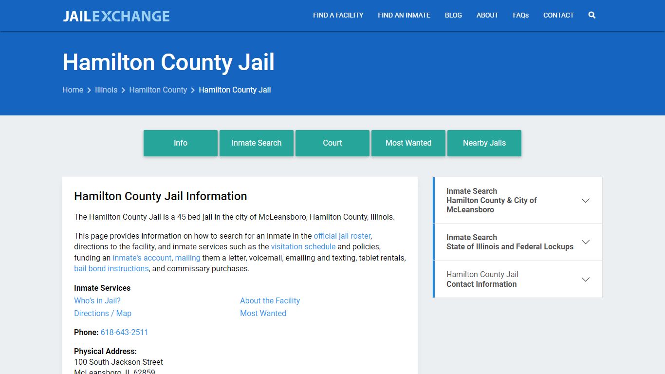 Hamilton County Jail, IL Inmate Search, Information