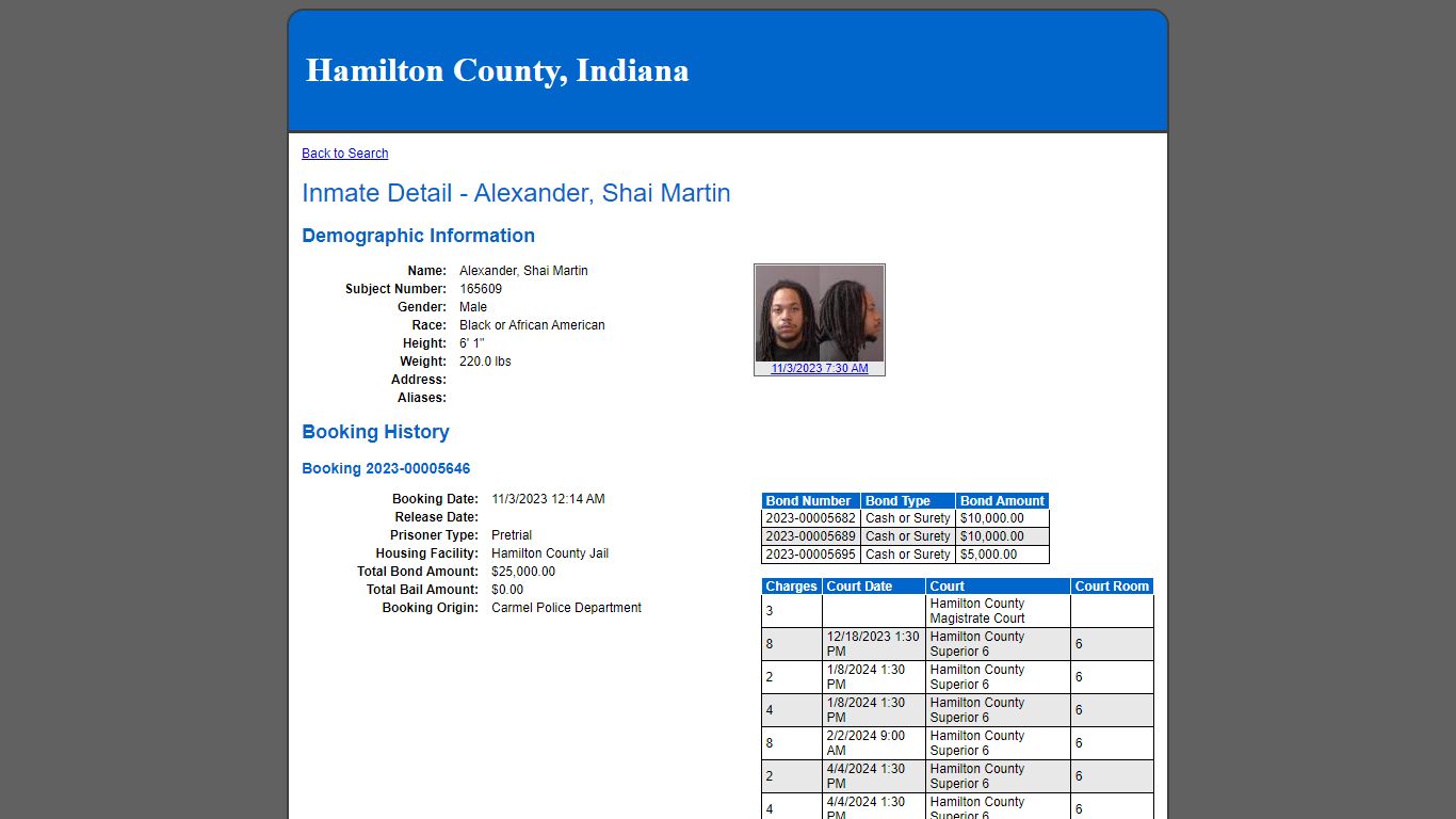 Inmate Detail - Alexander, Shai Martin