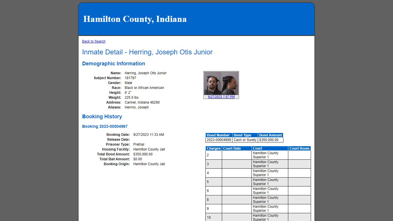 Inmate Detail - Herring, Joseph Otis Junior