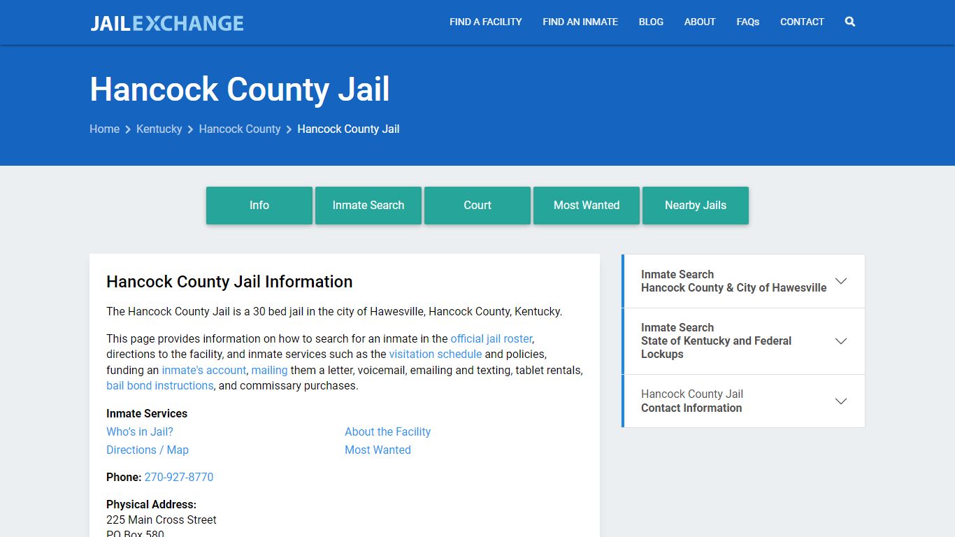 Hancock County Jail, KY Inmate Search, Information