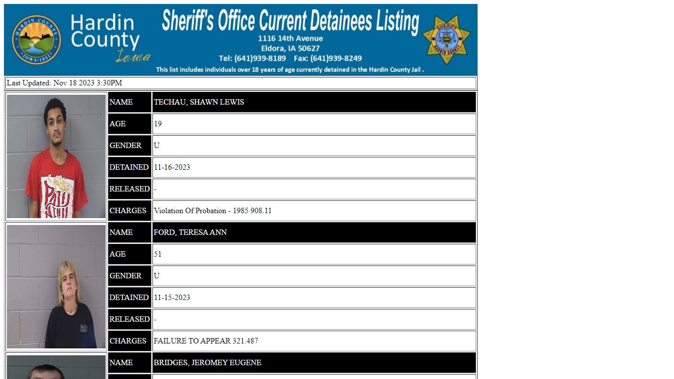 Hardin County Current Detainees