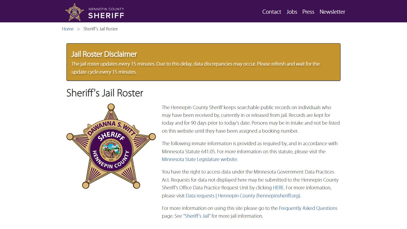 Sheriff's Jail Roster - Hennepin County, Minnesota