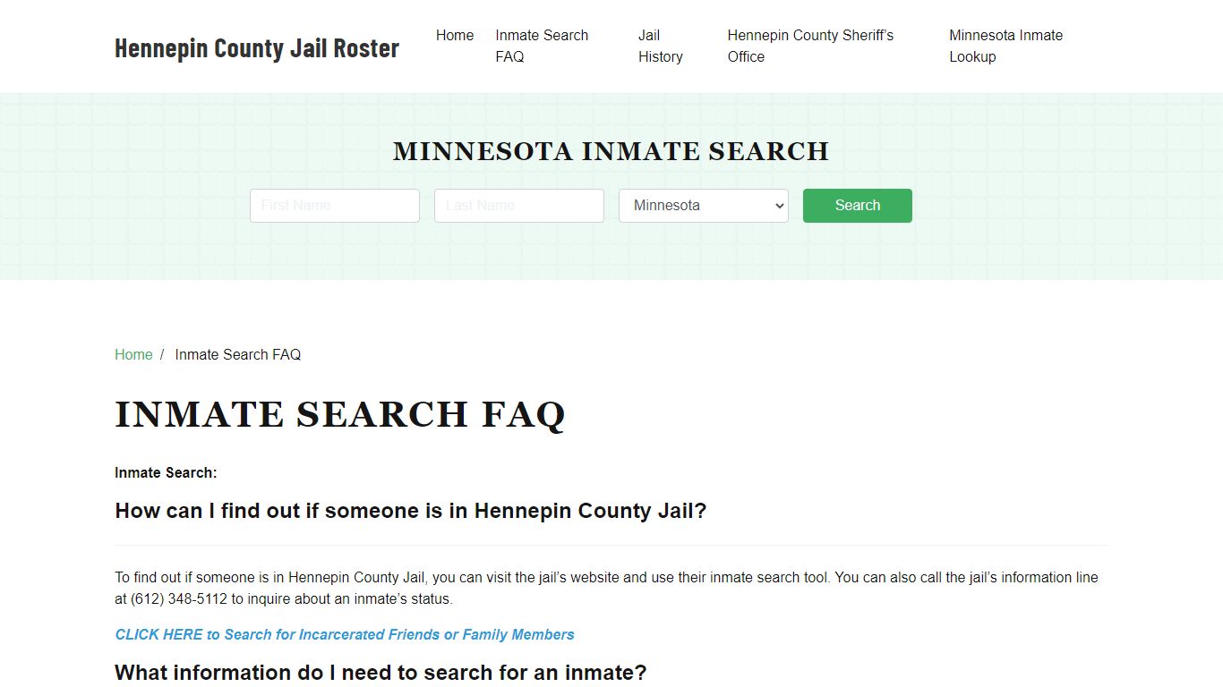 Inmate Search FAQ - Hennepin County, MN