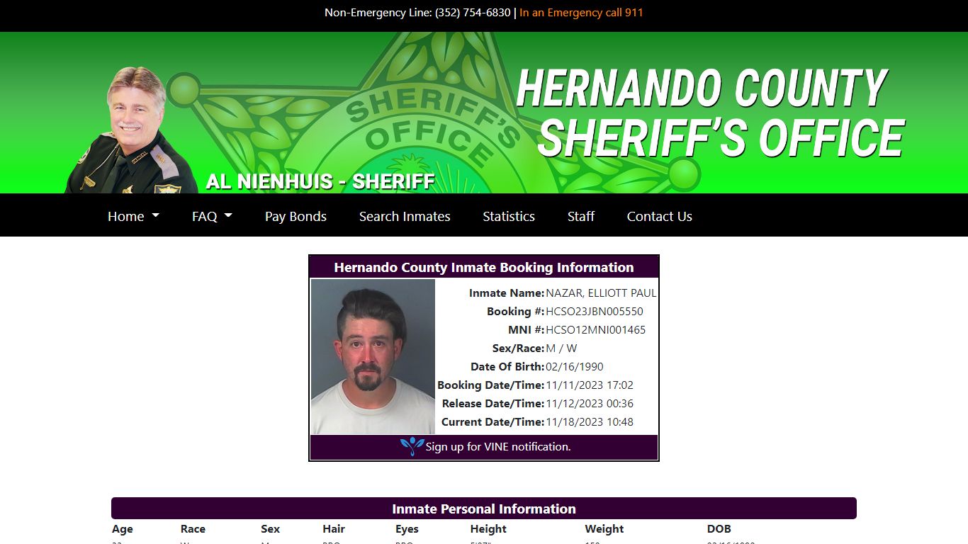 Hernando County Detention Center Inmate Search Details