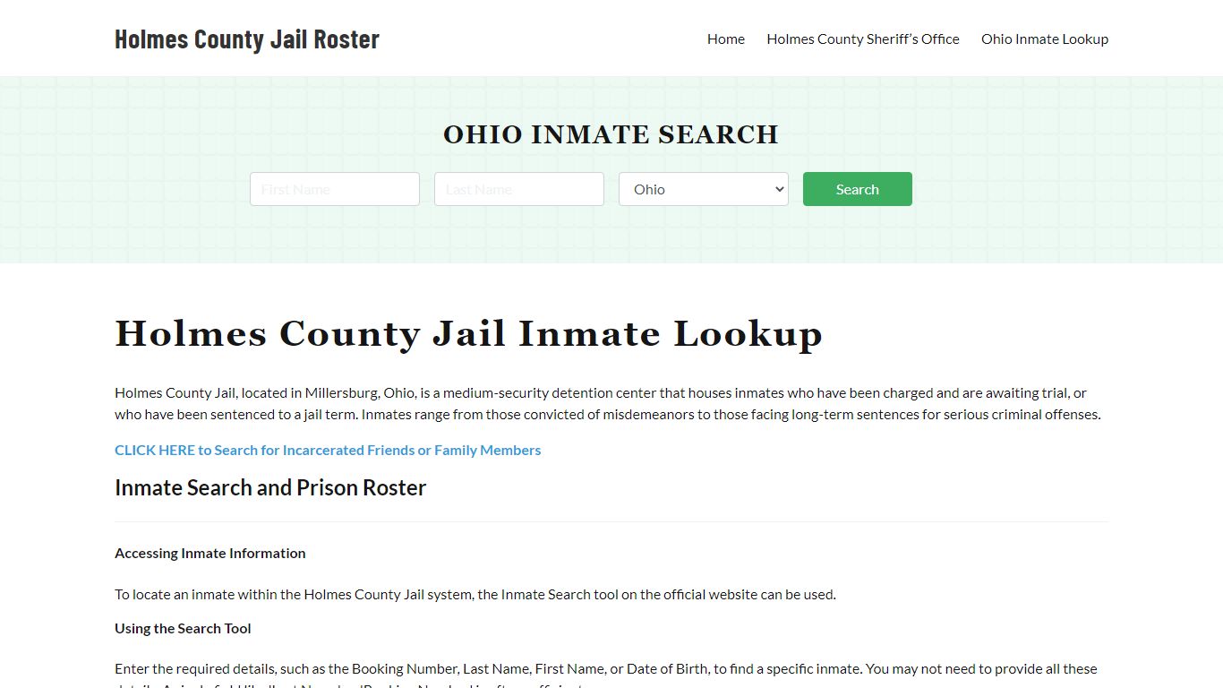 Holmes County Jail Roster Lookup, OH, Inmate Search