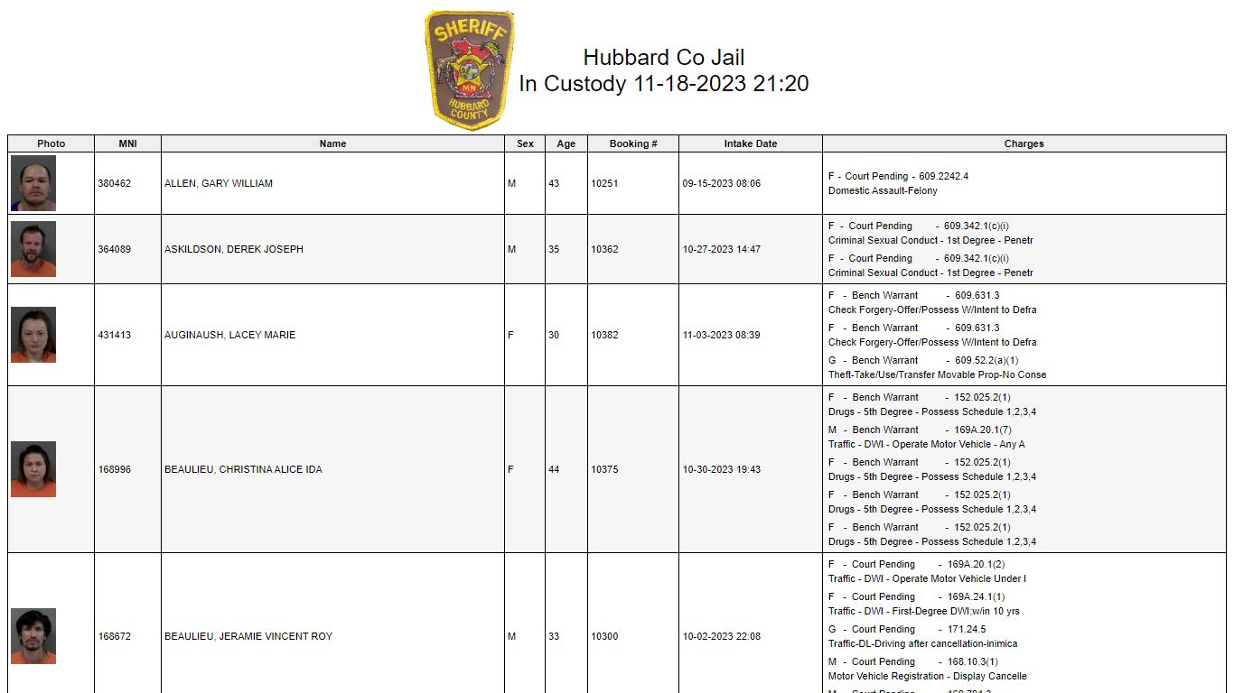 Custody - Hubbard County, Minnesota