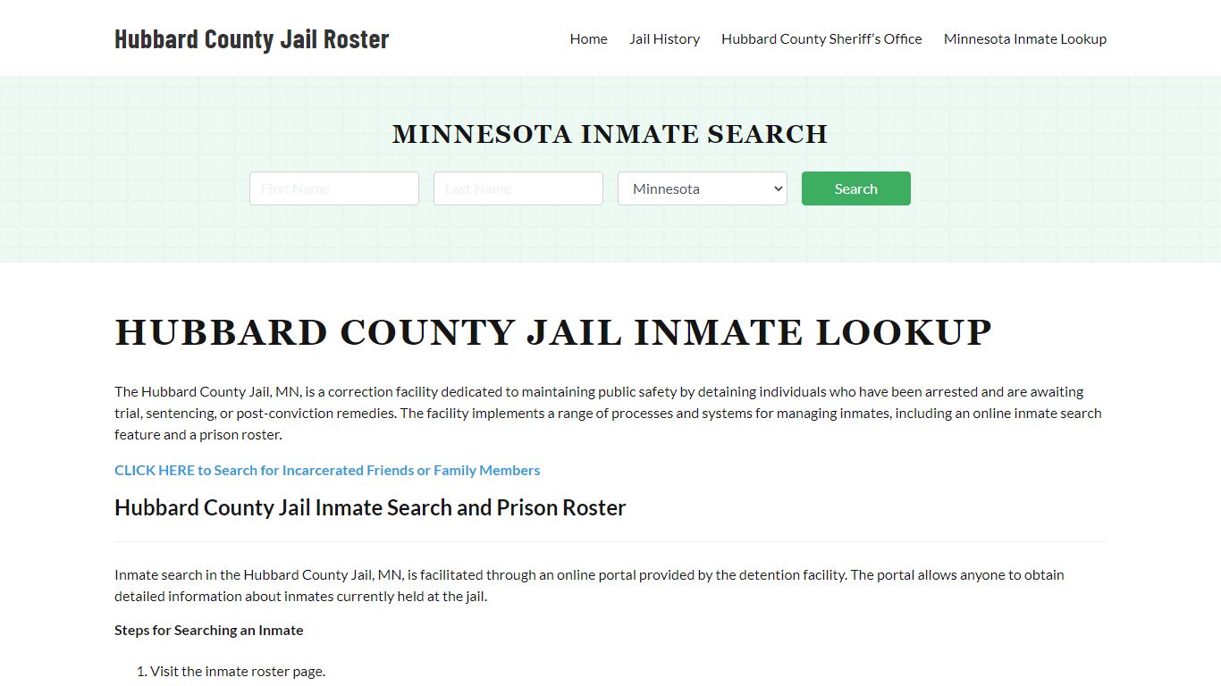 Hubbard County Jail Roster Lookup, MN, Inmate Search