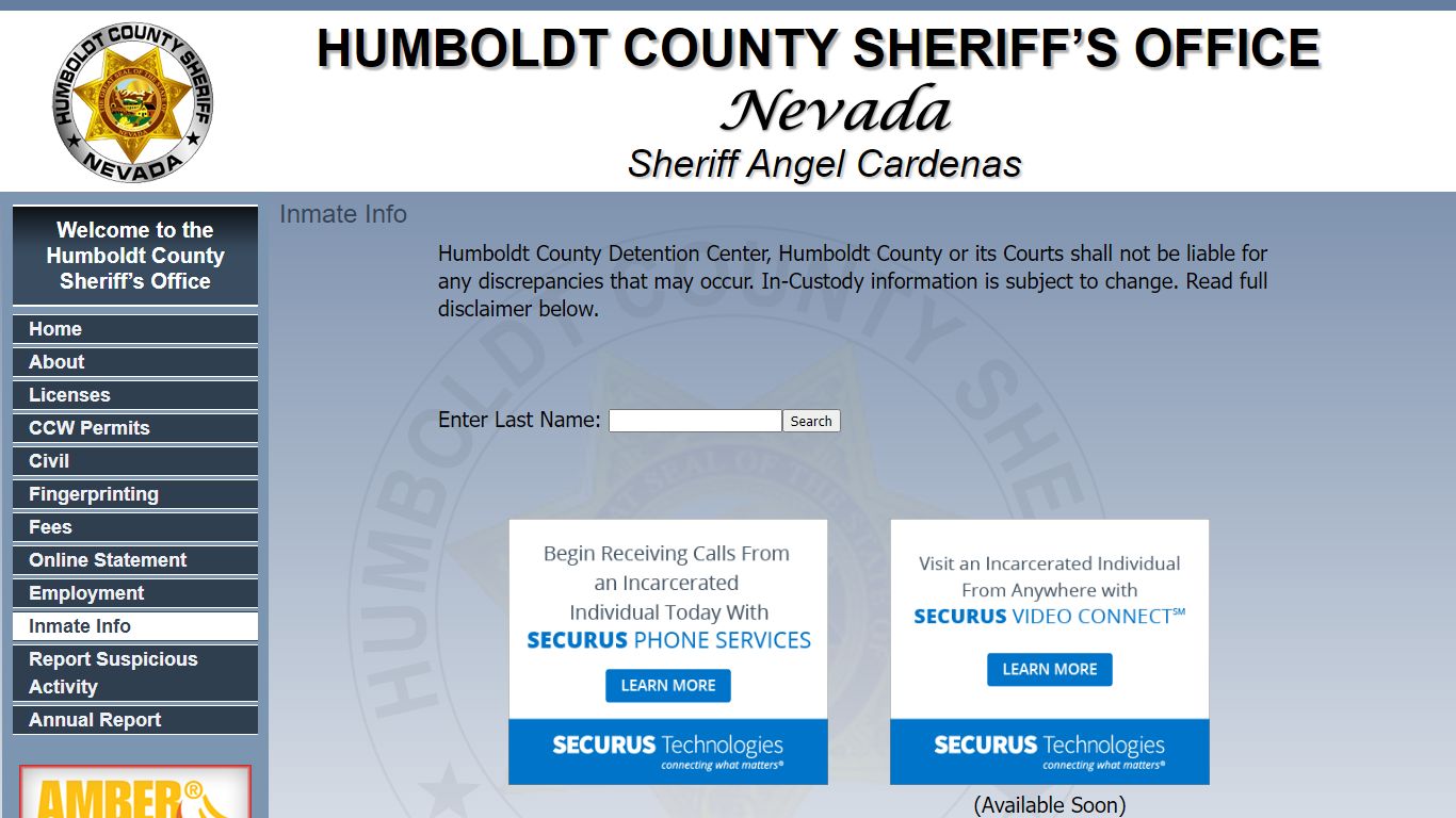 Inmate Info - HUMBOLDT COUNTY SHERIFF’S OFFICE