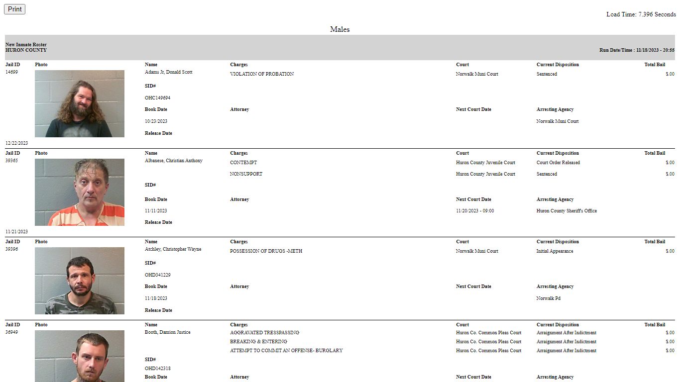 New Inmate Roster - Huron County Sheriff