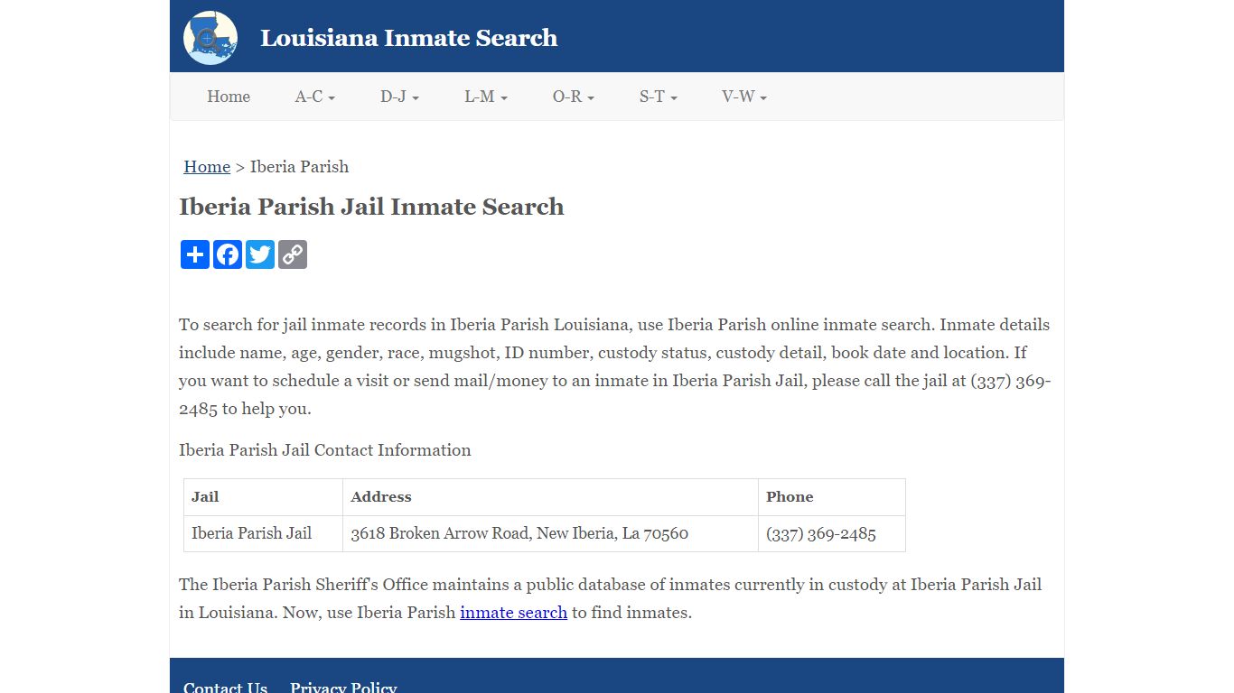 Iberia Parish Jail Inmate Search