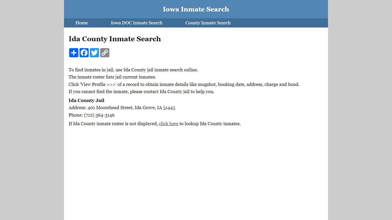 Ida County Inmate Search