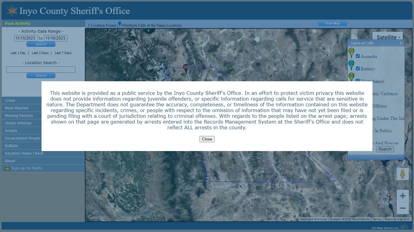 Inyo County Sheriff's Office - CrimeGraphics.com