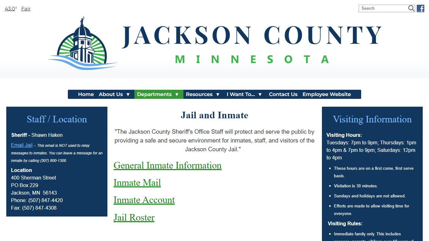 Jail and Inmate - Jackson County, Minnesota