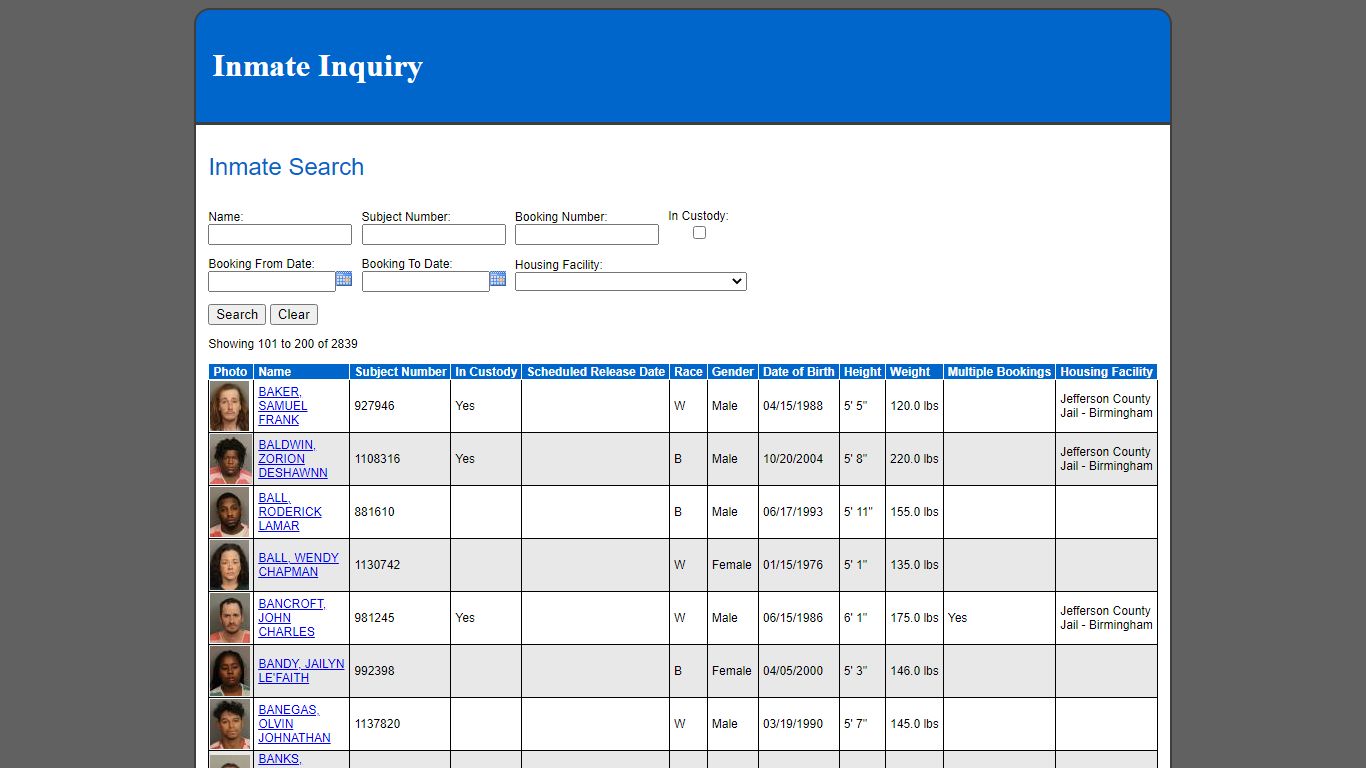 Inmate Search - Jefferson County, Alabama