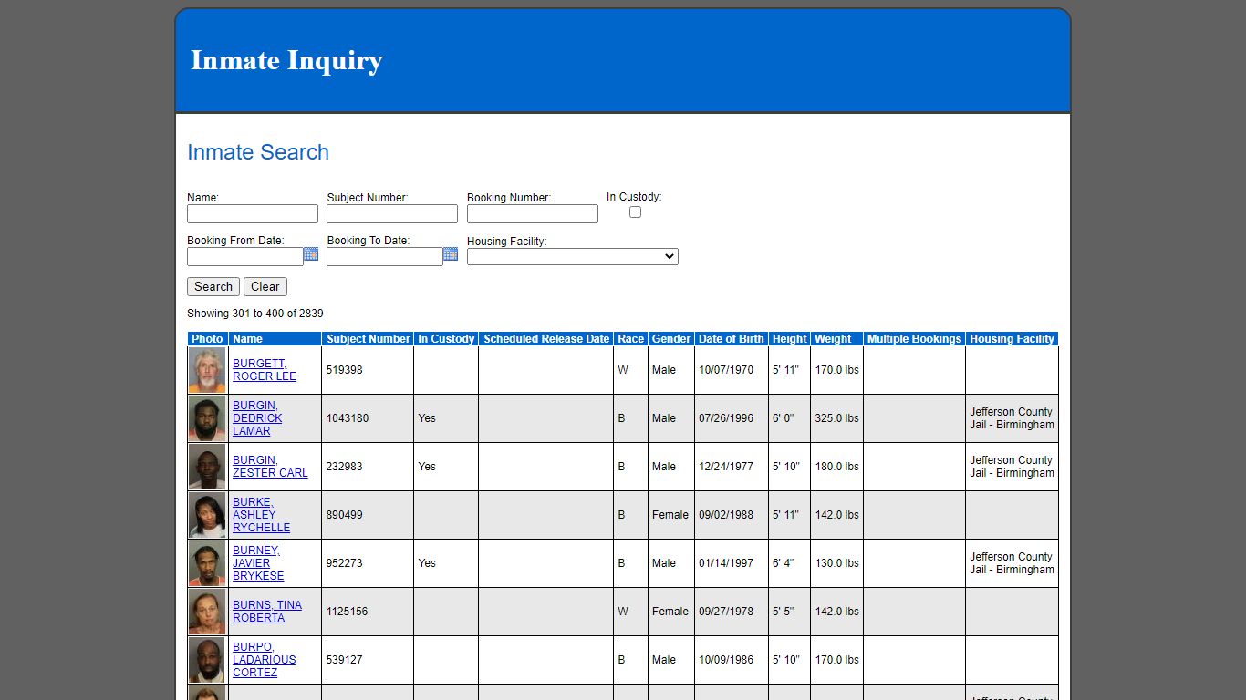 Inmate Search - Jefferson County, Alabama