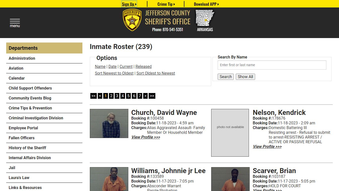 Current Inmates Booking Date Descending - Jefferson County Sheriff AR