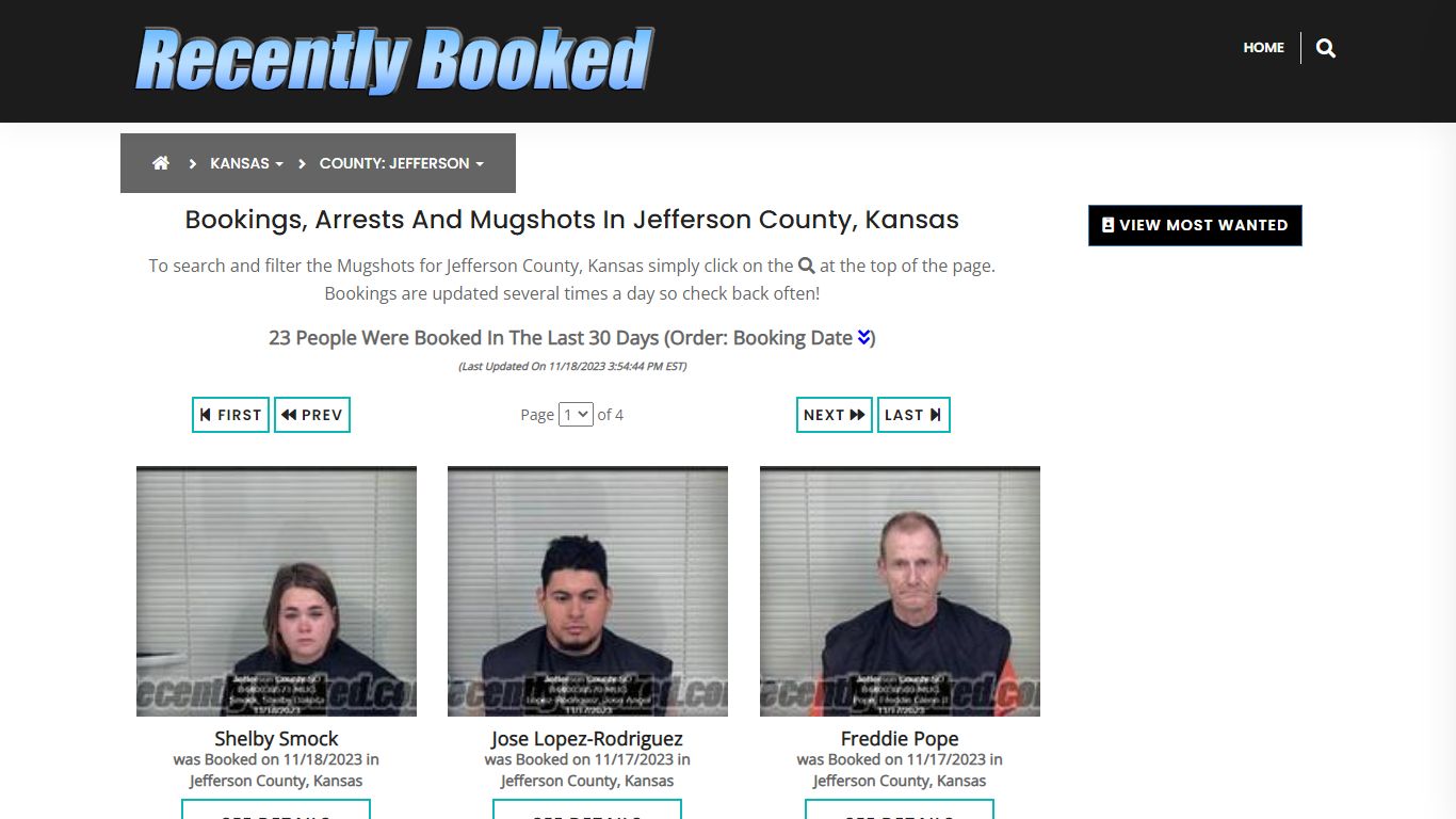 Bookings, Arrests and Mugshots in Jefferson County, Kansas