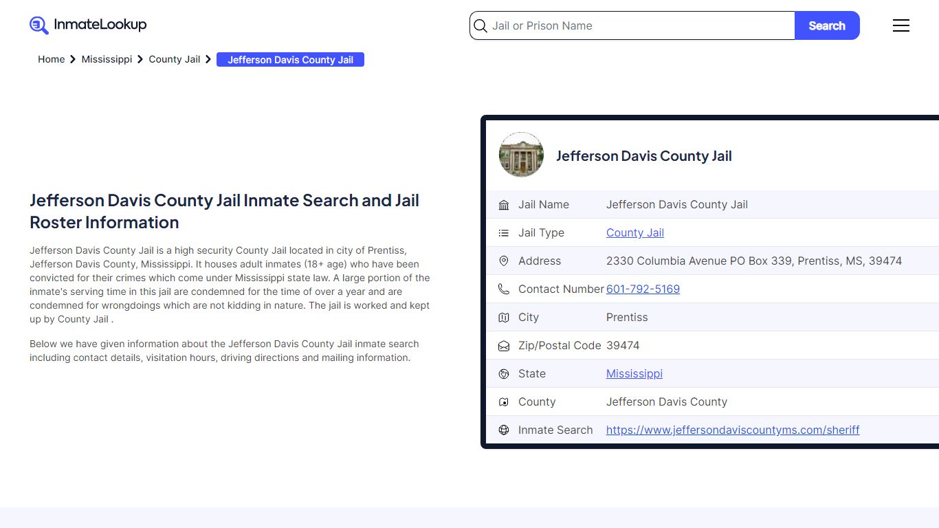 Jefferson Davis County Jail Inmate Search - Prentiss Mississippi ...