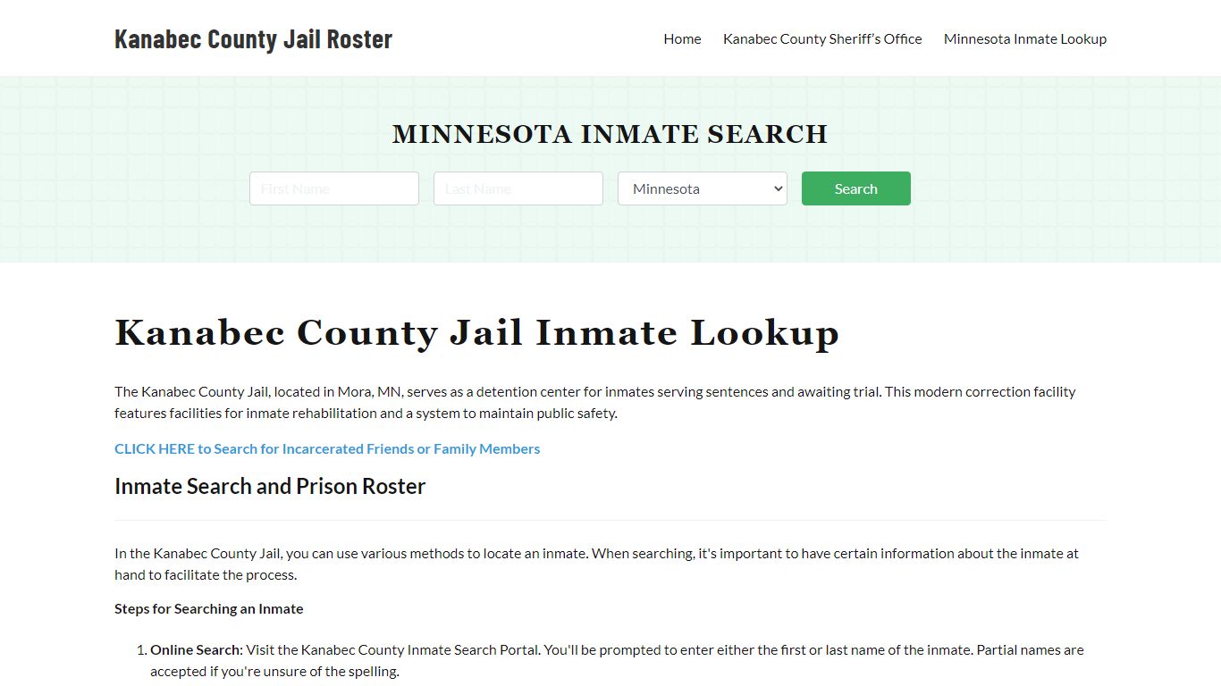 Kanabec County Jail Roster Lookup, MN, Inmate Search