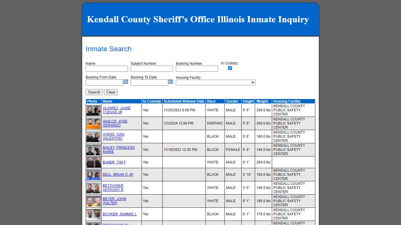 Kendall County Sheriff’s Office Illinois Inmate Inquiry - Inmate Search