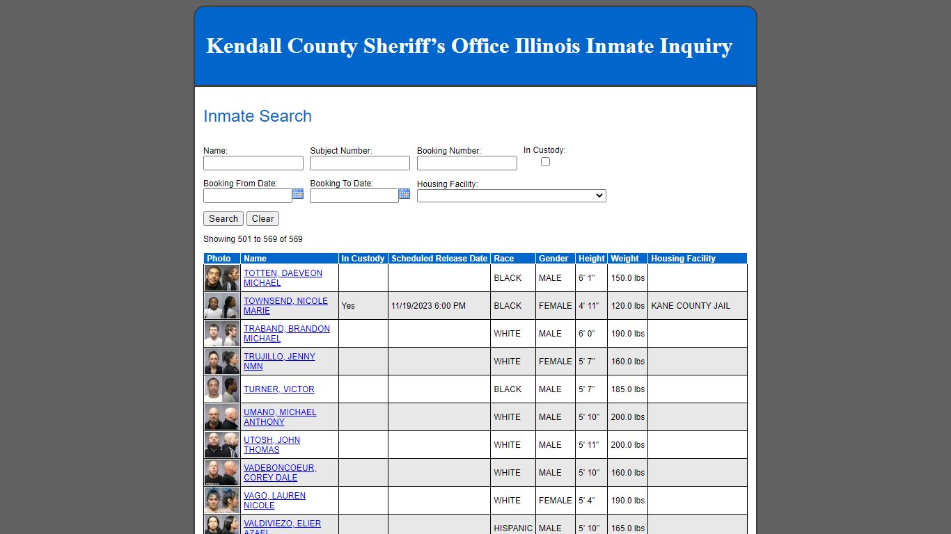 Kendall County Sheriff’s Office Illinois Inmate Inquiry - Inmate Search