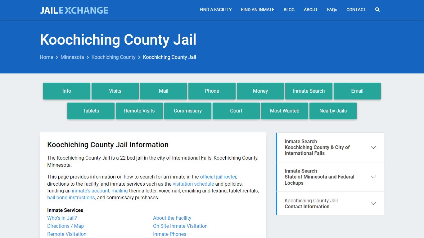 Koochiching County Jail, MN Inmate Search, Information