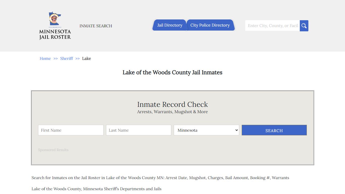 Lake of the Woods County Jail Inmates | Jail Roster Search