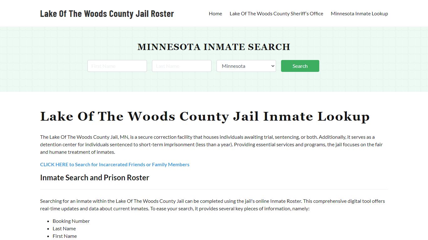 Lake Of The Woods County Jail Roster Lookup, MN, Inmate Search