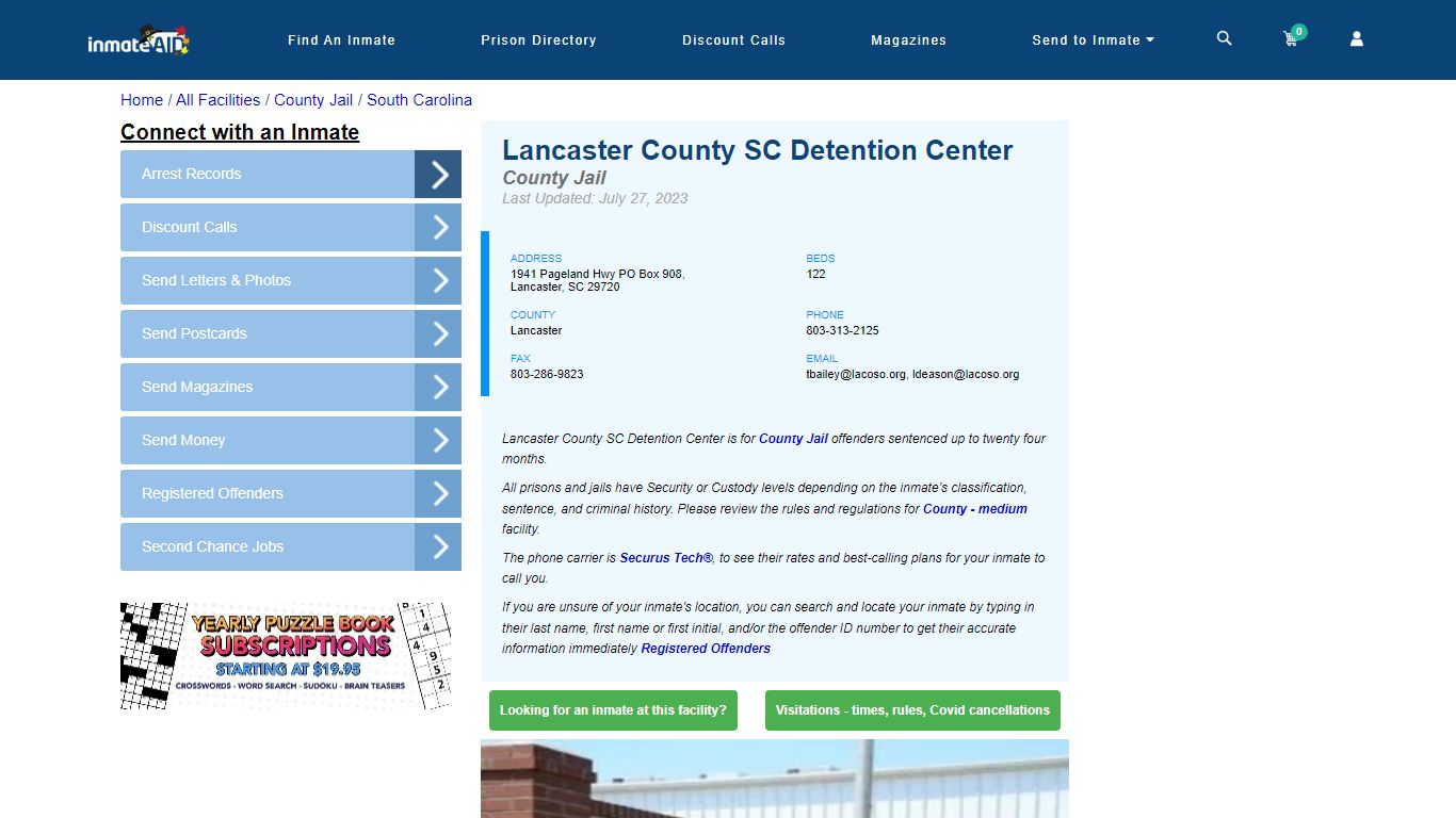 Lancaster County SC Detention Center - Inmate Locator - Lancaster, SC