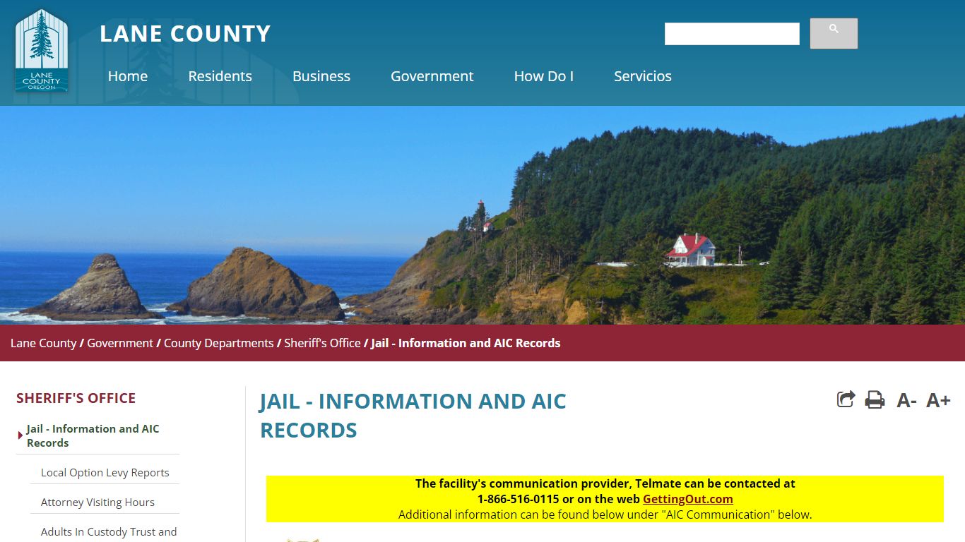 Jail - Information and AIC Records - Lane County