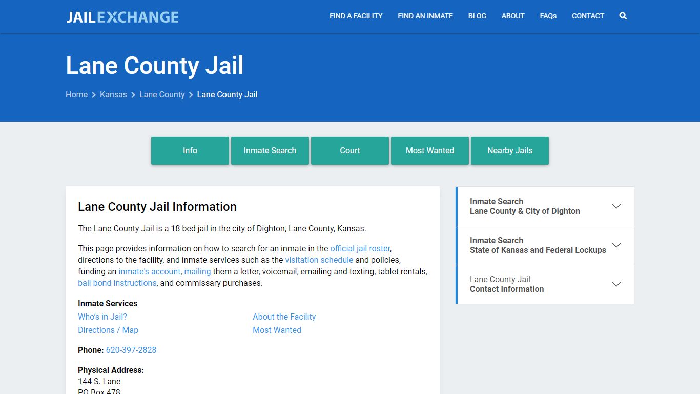 Lane County Jail, KS Inmate Search, Information - Jail Exchange