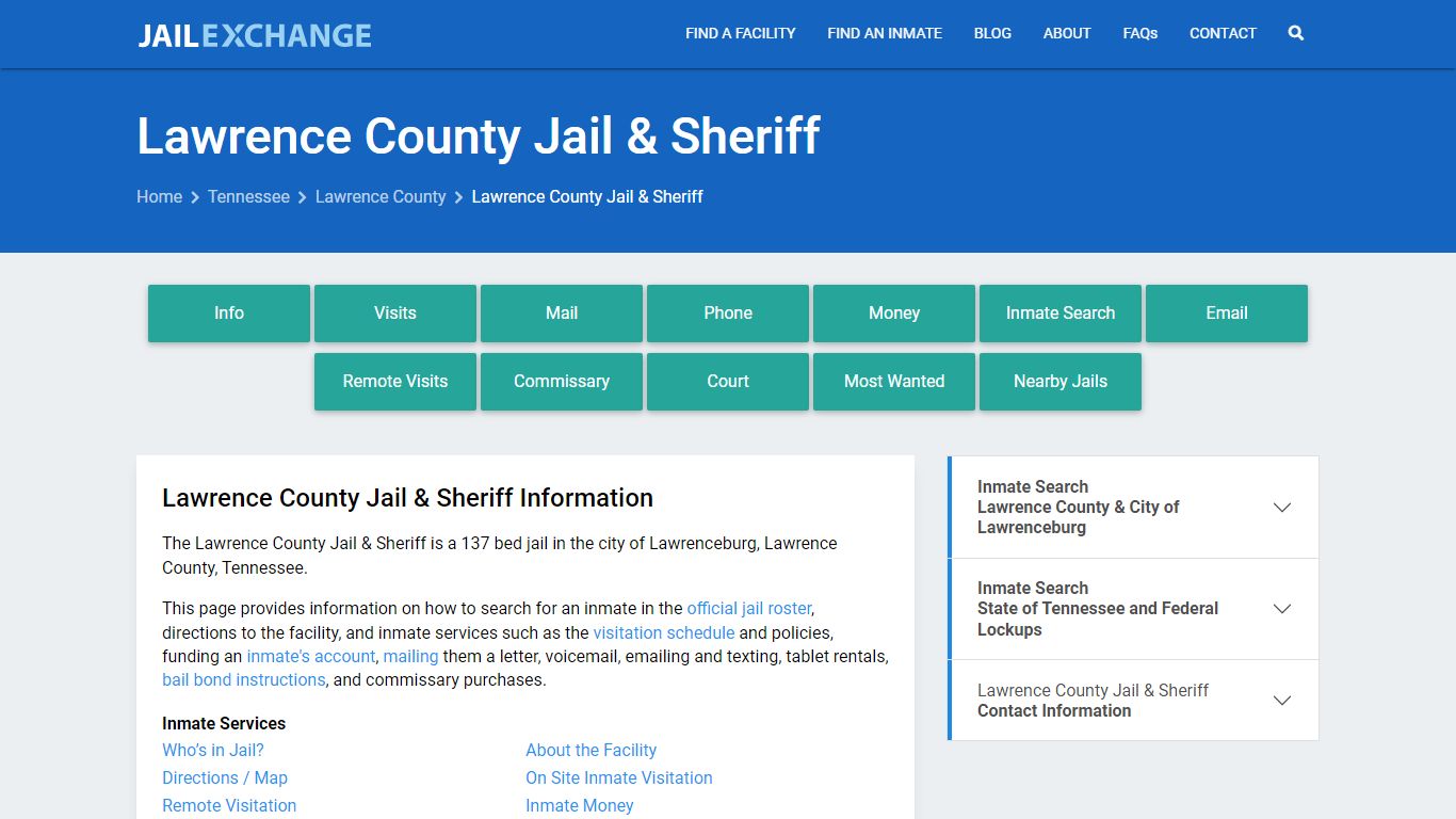 Lawrence County Jail & Sheriff, TN Inmate Search, Information