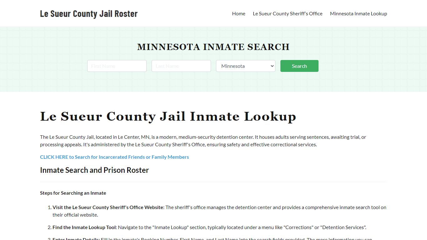 Le Sueur County Jail Roster Lookup, MN, Inmate Search