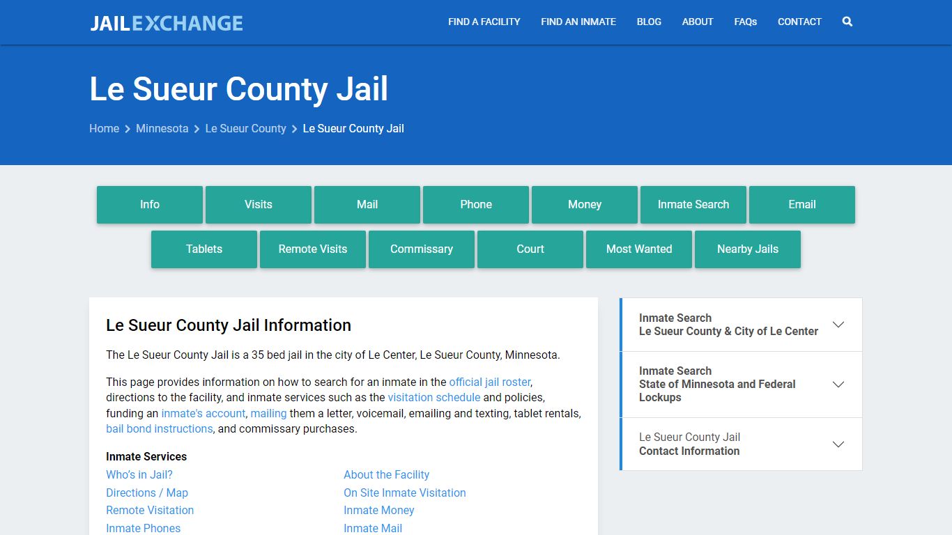 Le Sueur County Jail, MN Inmate Search, Information