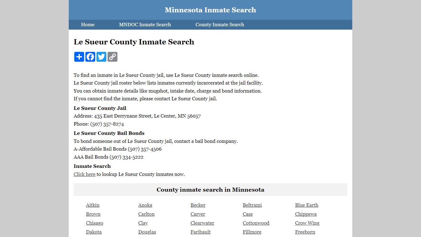 Le Sueur County Inmate Search