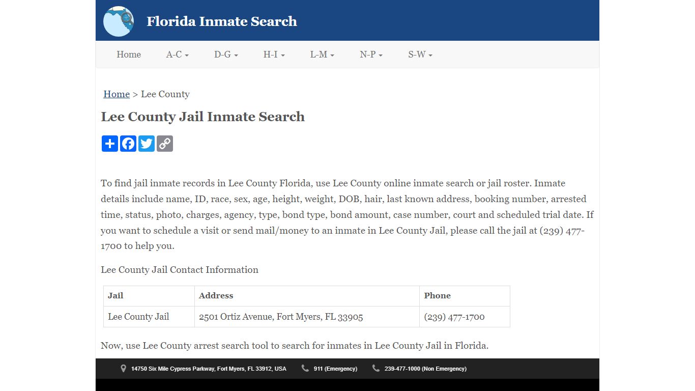 Lee County Jail Inmate Search