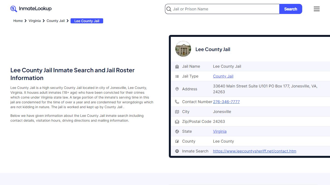 Lee County Jail (VA) Inmate Search Virginia - Inmate Lookup