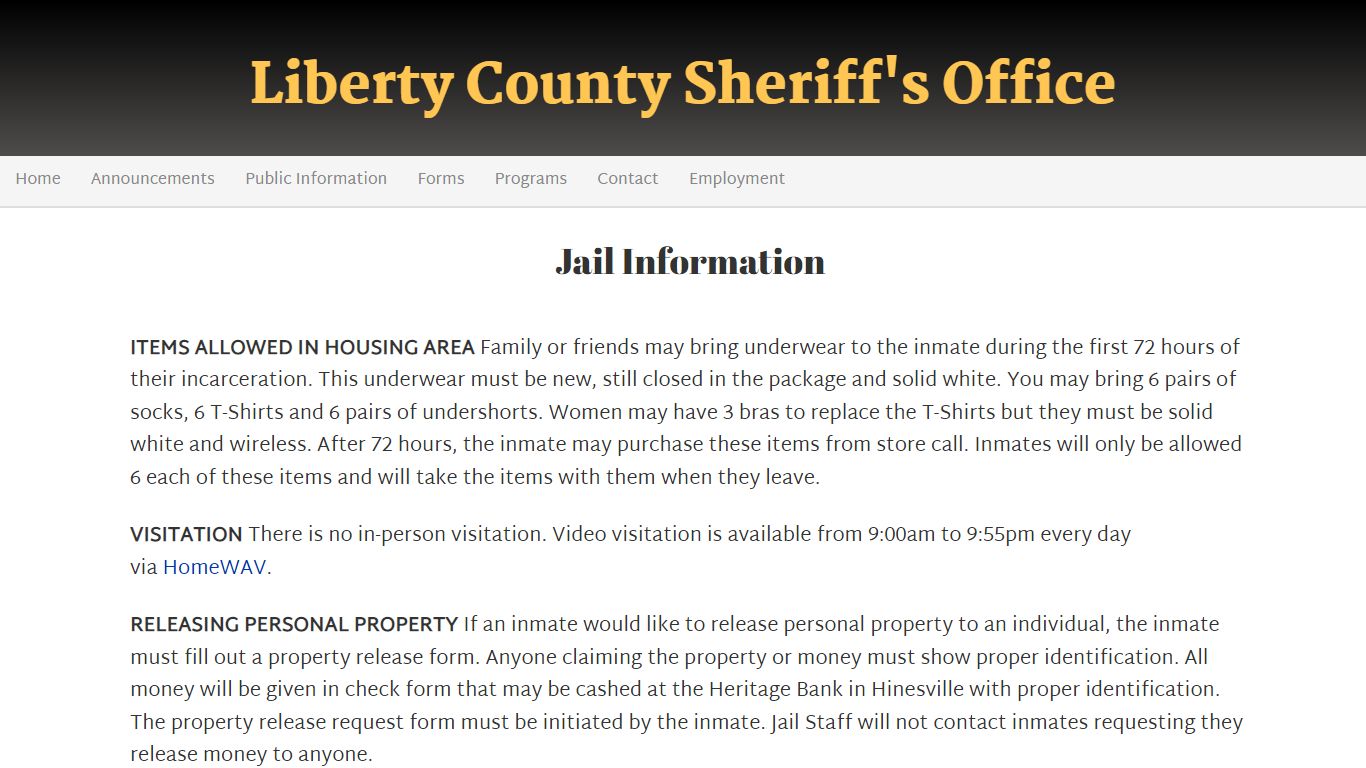 Jail Information - Liberty County Sheriff's Office