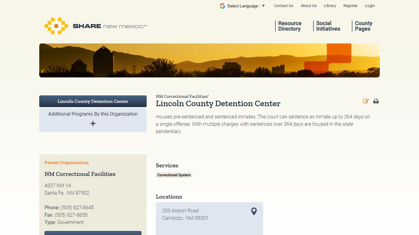 NM Correctional Facilities | Lincoln County Detention Center