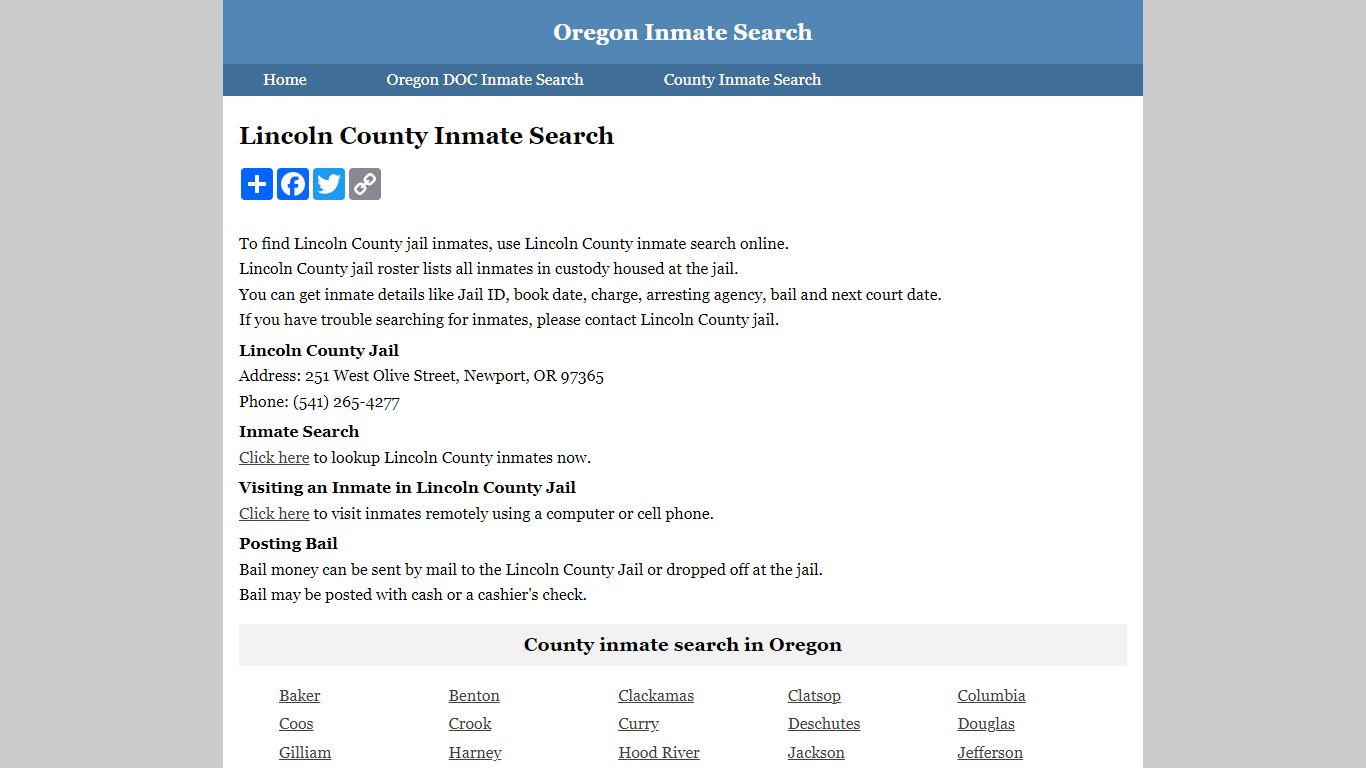 Lincoln County Inmate Search