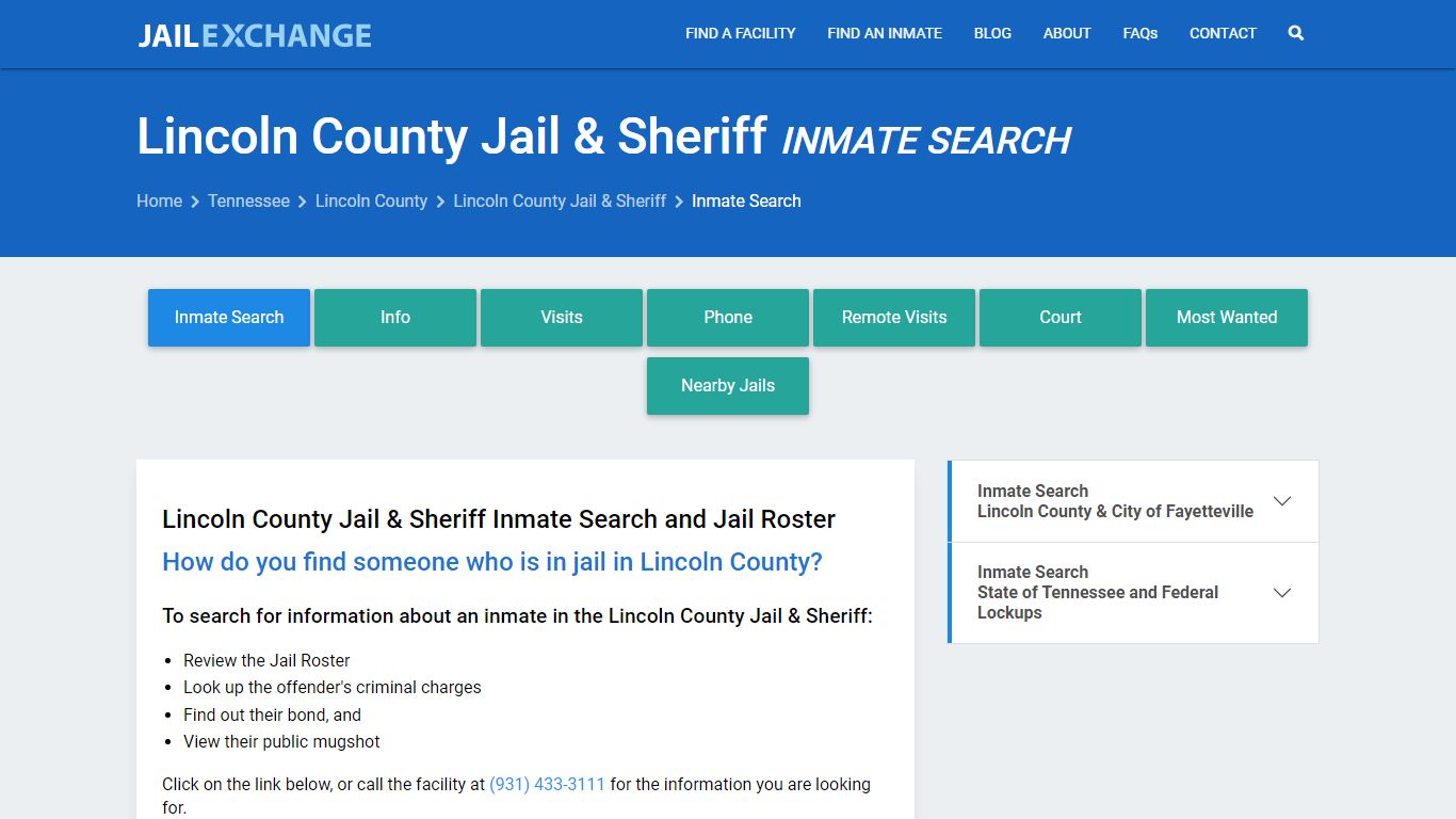 Lincoln County Jail & Sheriff Inmate Search - Jail Exchange